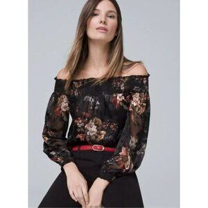 White House Black Market Off-The-Shoulder Floral Burnout Silk Blouse Top Size S